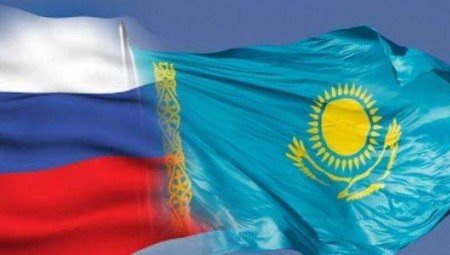 Flags of Russia and Kazakhstan