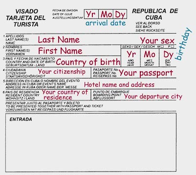 Cuban migration card